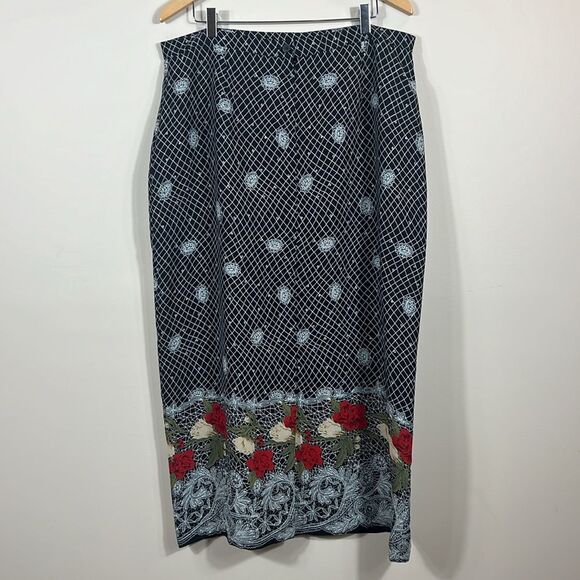 Mary McFadden Collection Vintage Maxi Floral Geometric Print Skirt Size 18 - Picture 2 of 11